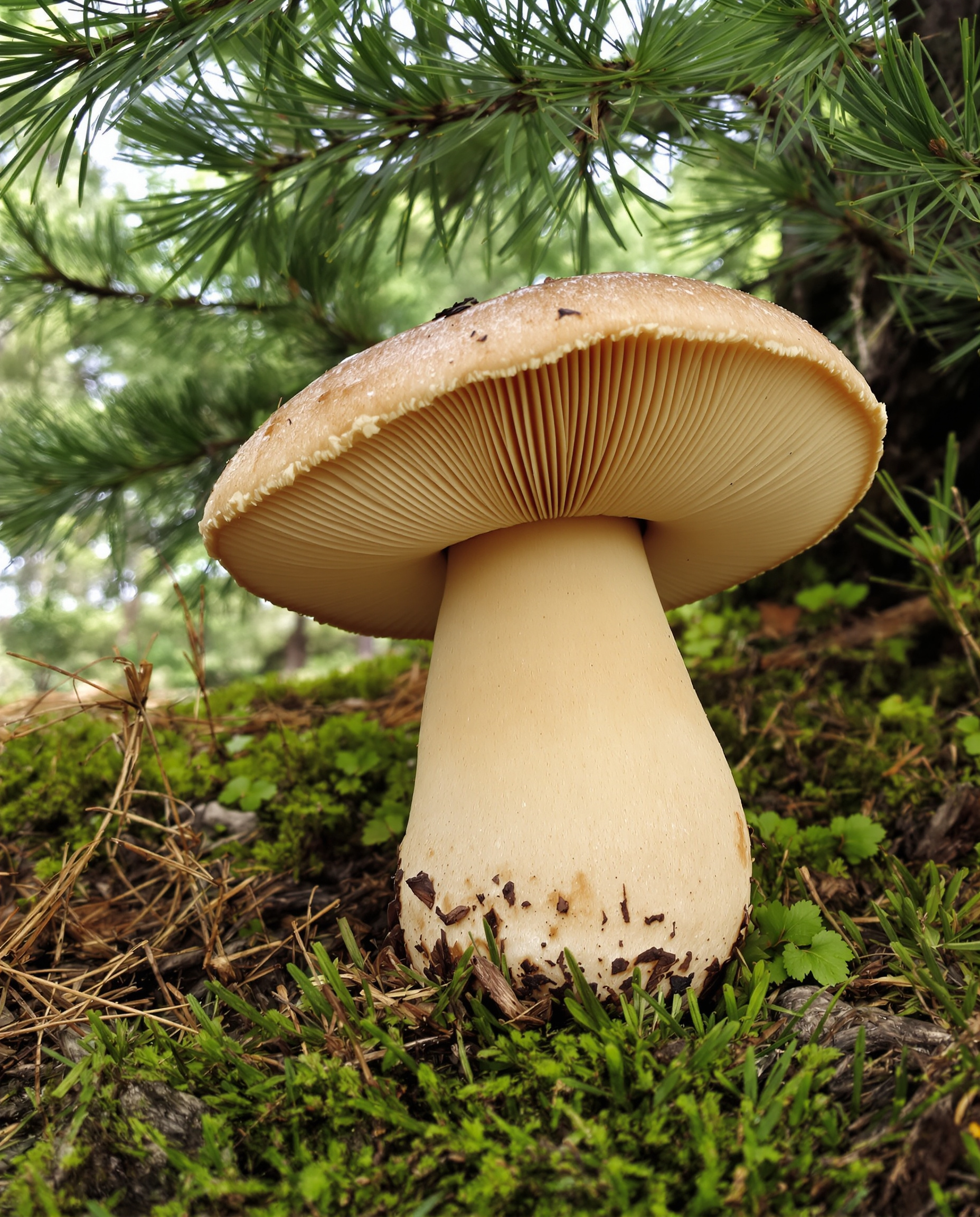 Un bolet amer (Tylopilus felleus) dans son habitat naturel sous des pins