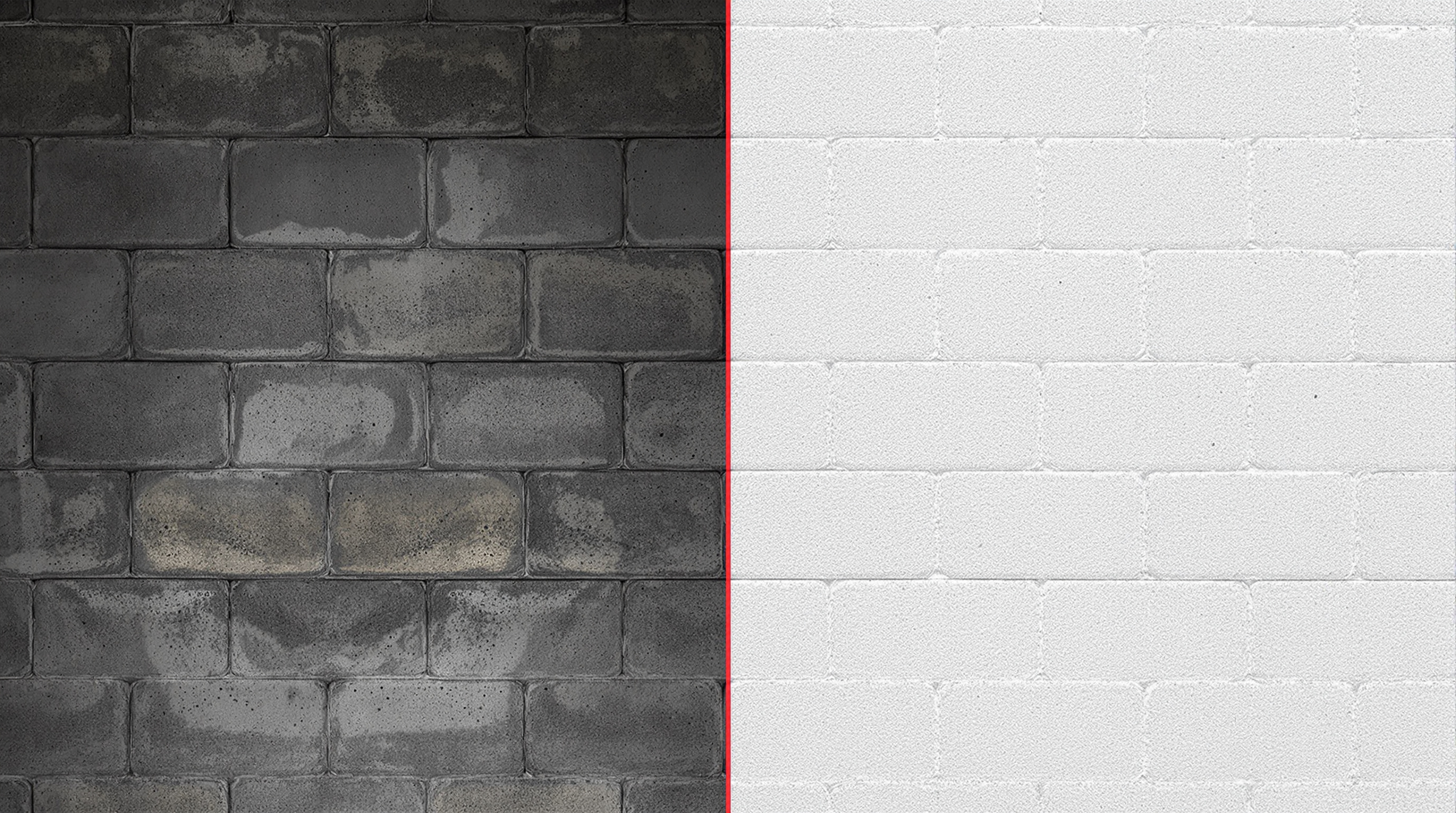 Comparatif mur en parpaings bruts humide et mur fraîchement crépi sain