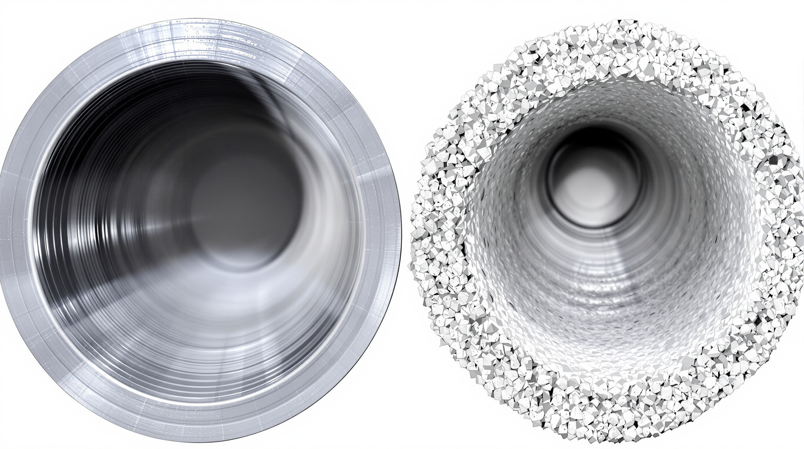 Comparatif entre canalisation saine et canalisation entartrée illustrant les artères de pierre