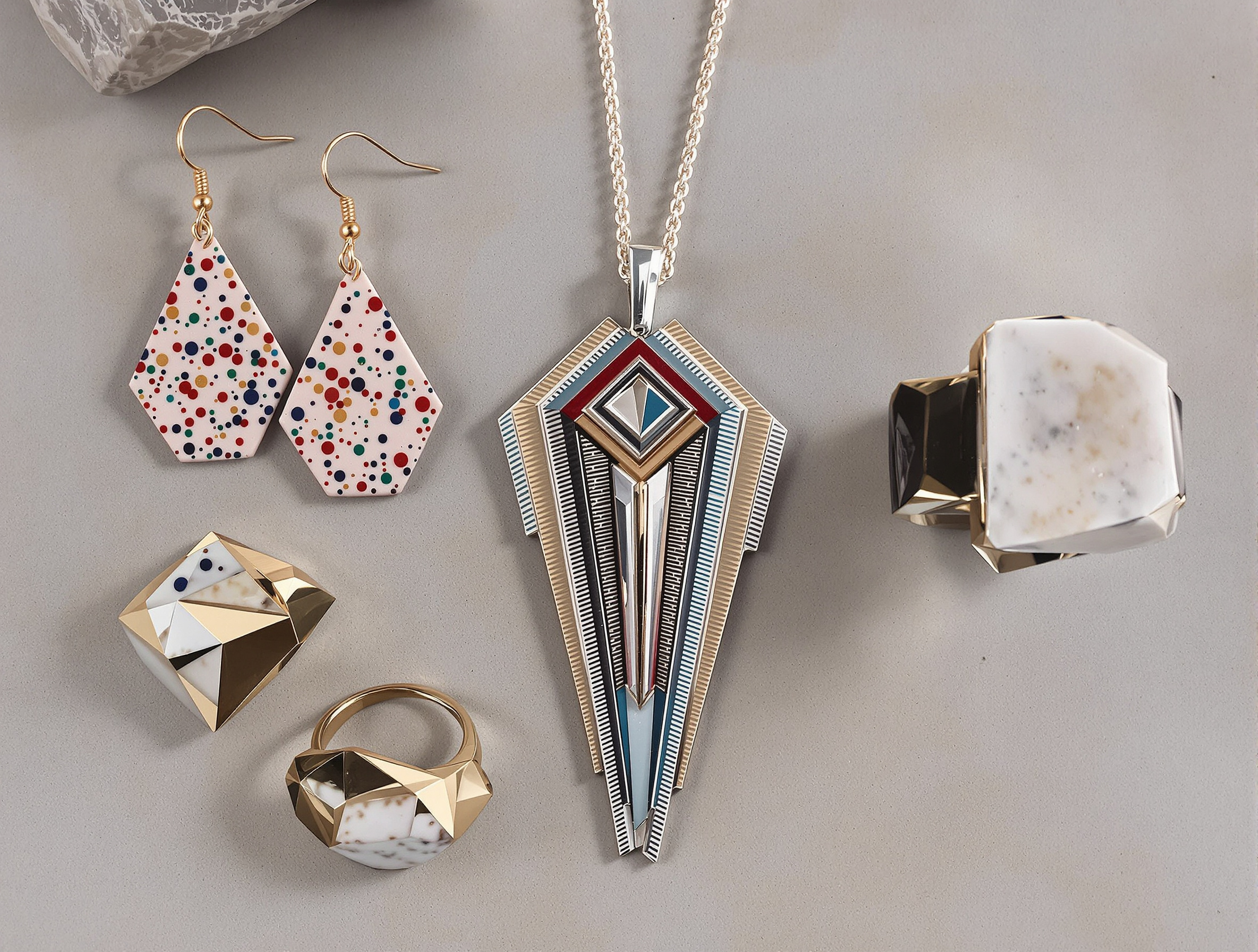 boucles d'oreilles brut terrazzo géométrique fimo