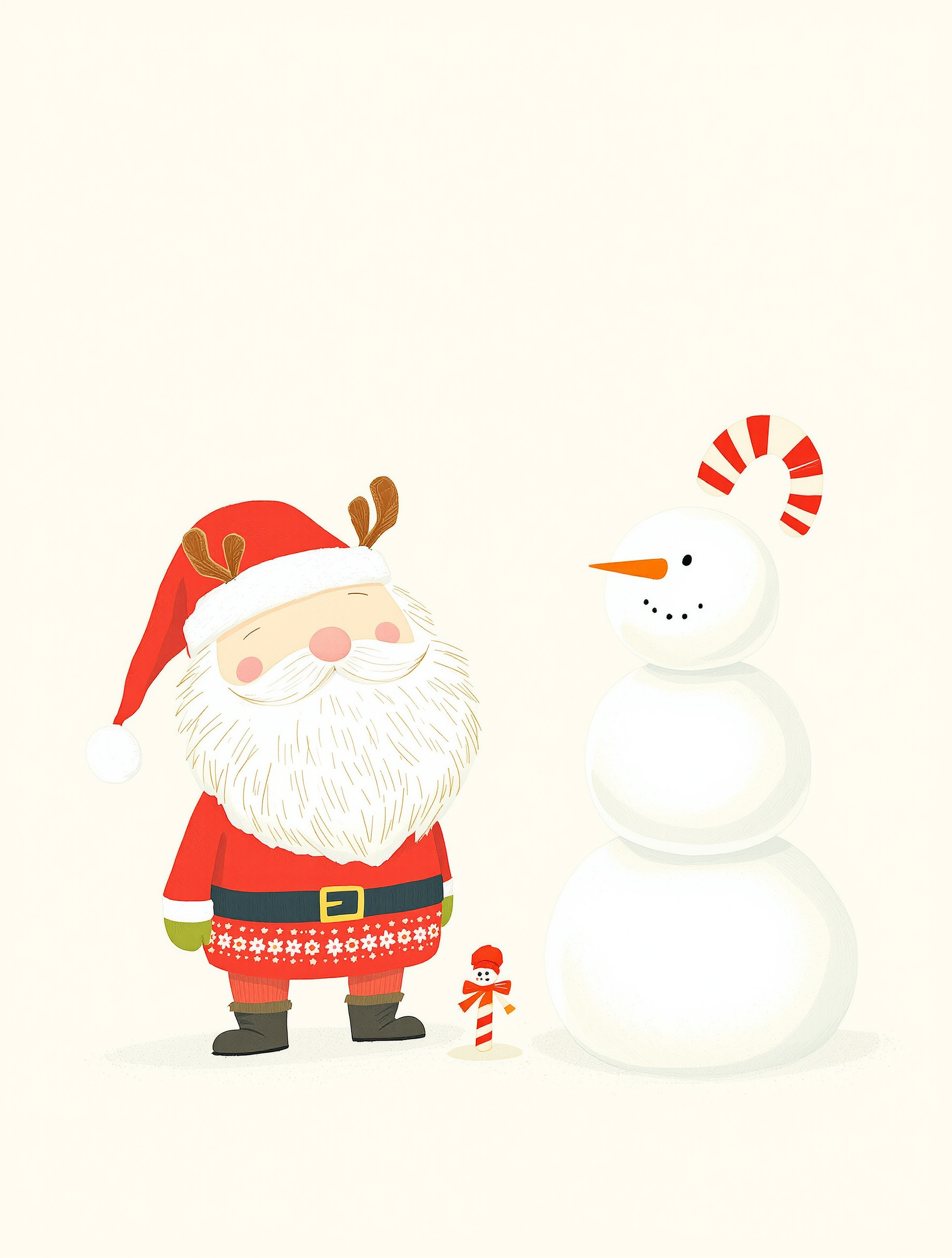 Père Noël, renne kawaii, bonhomme de neige en équilibre et sucre d'orge simples pour enfants