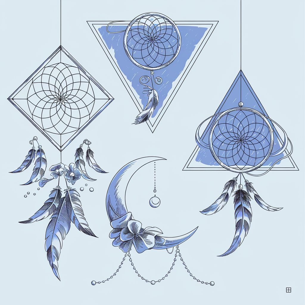 Variations dreamcatcher forme carré triangle lune