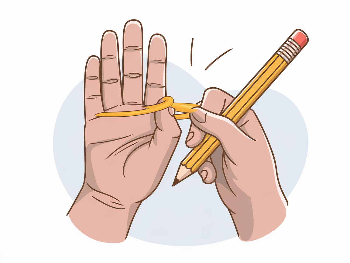Technique du crayon pour décoller deux doigts collés à la super glue, avec mouvement doux et rassurant.