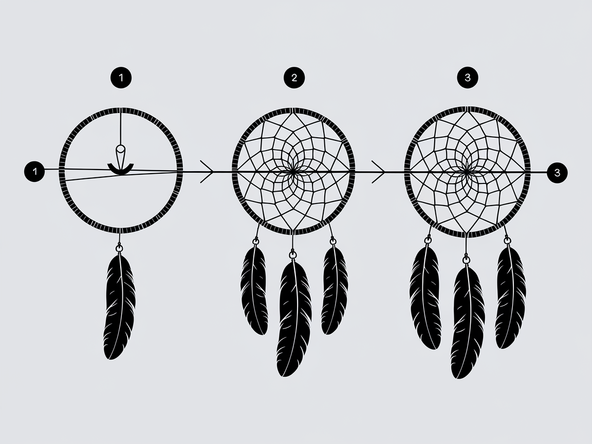 Schéma étapes tissage dreamcatcher – tuto étape 2