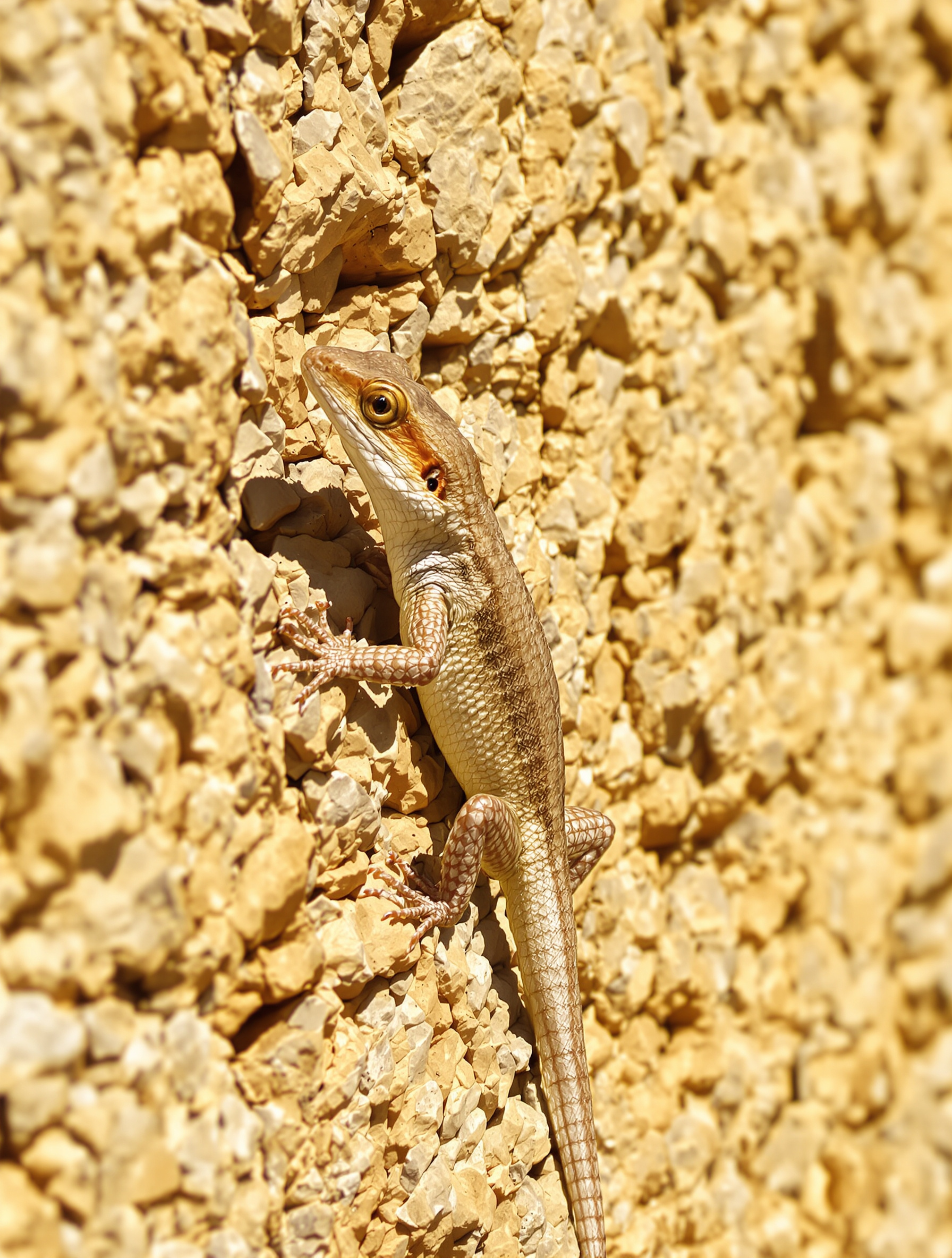 Lézard des murailles sur mur en pierre au soleil