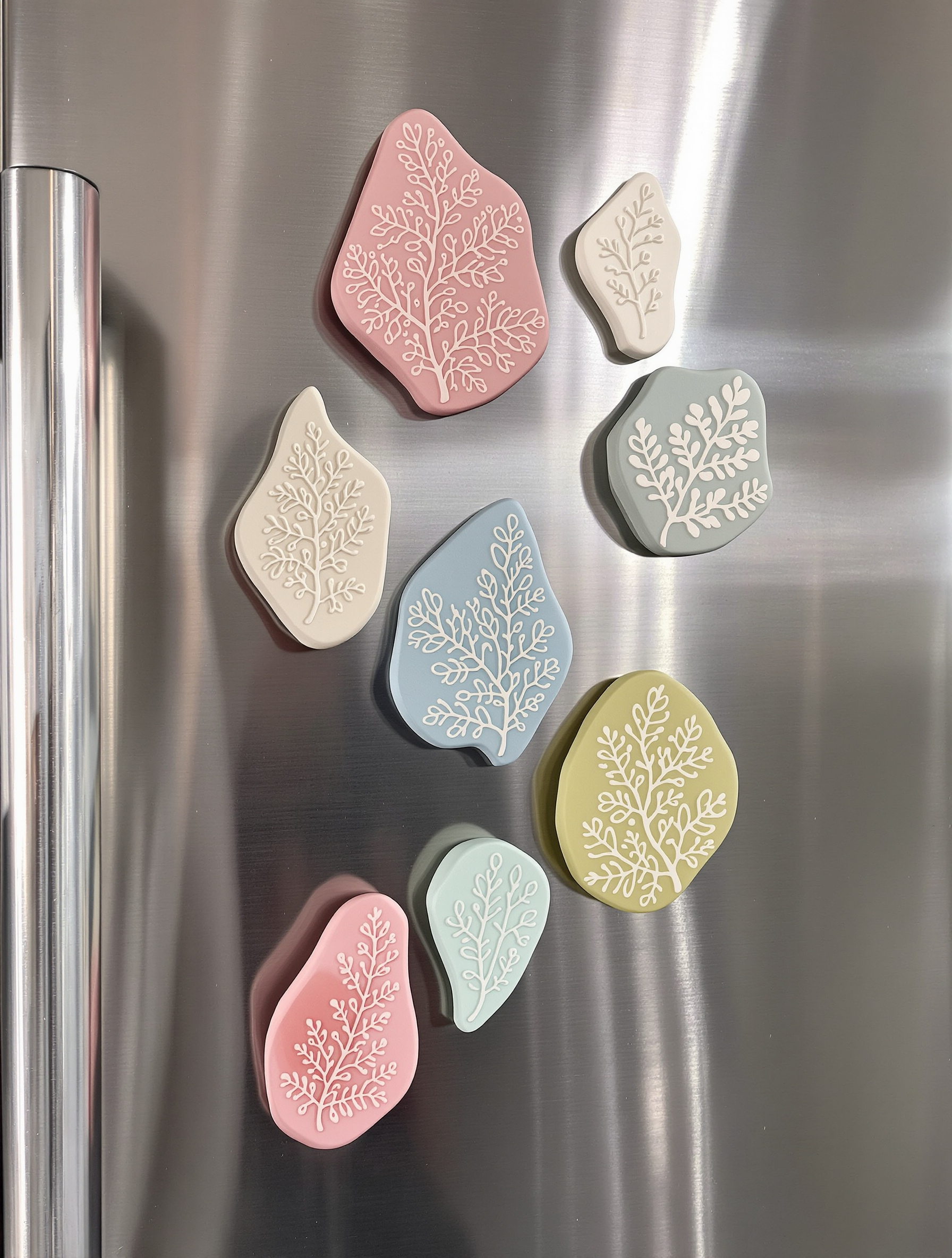magnets Fimo abstraits empreintes dentelle feuille