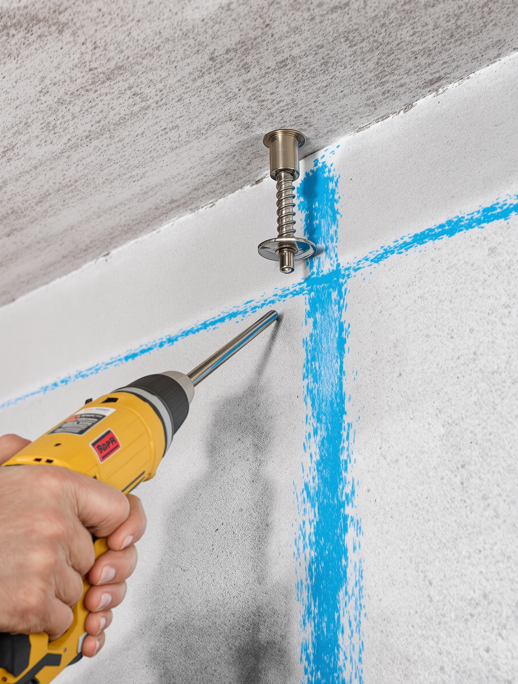 Fixation rail placo sur plafond béton avec cheville à frapper et perforateur