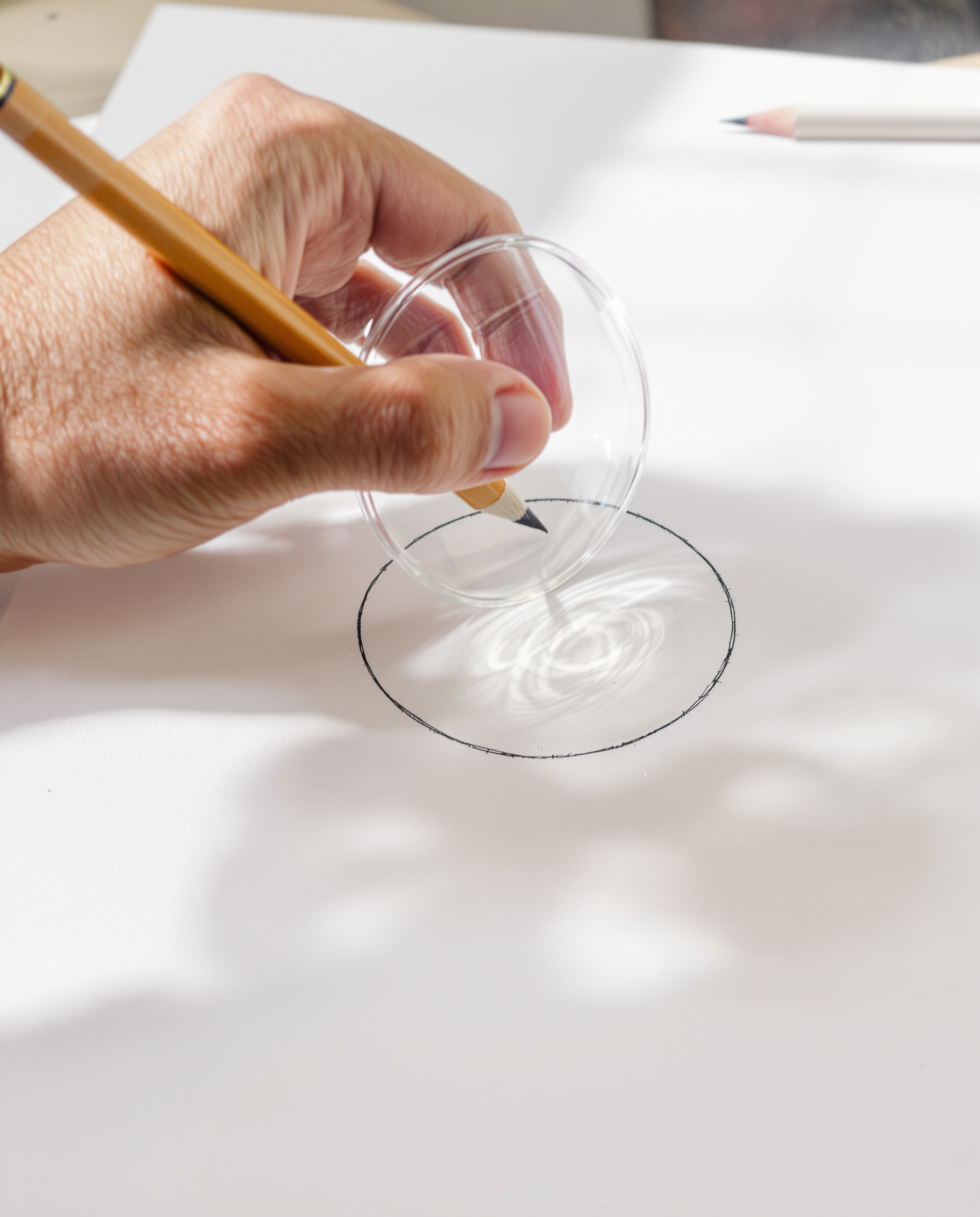 Main traçant un cercle avec un verre – tuto attrape-rêves étape 1