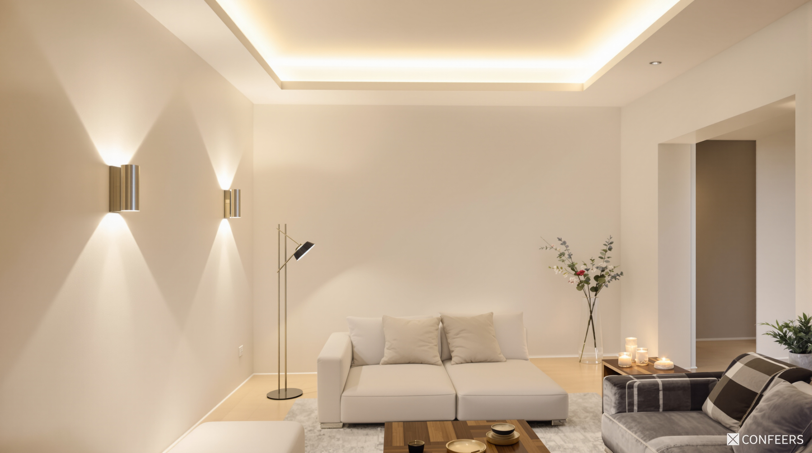 Salon 2m40 lumineux avec éclairage indirect par appliques murales