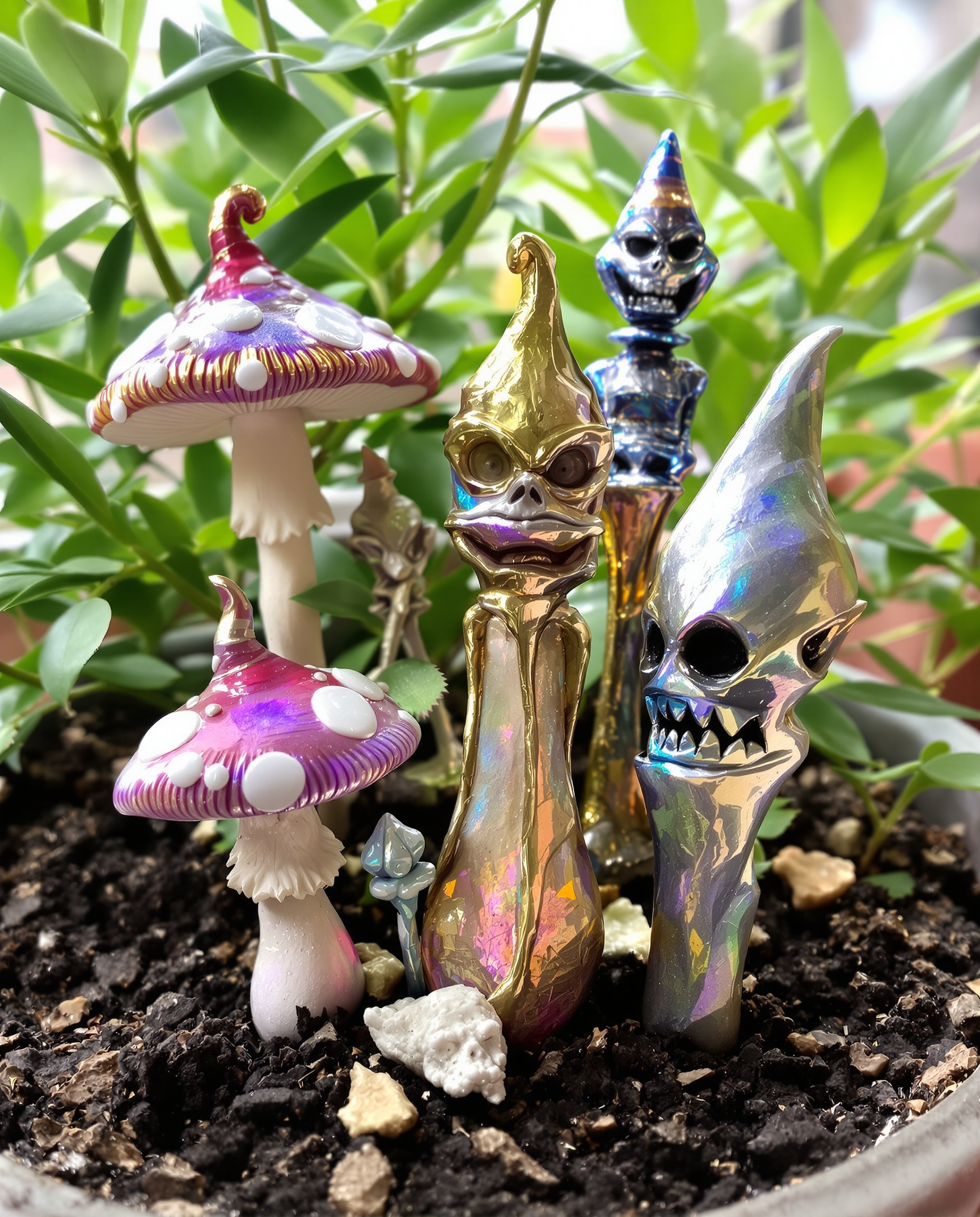 tuteurs Fimo champignons gargouilles totems plante intérieur